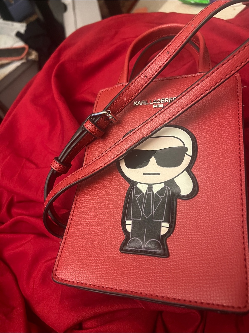 Karl Lagerfeld Red Cartoon Patch Leather Crossbody